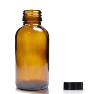 100ml Amber Glass Boston Bottle w Black Polycone Cap