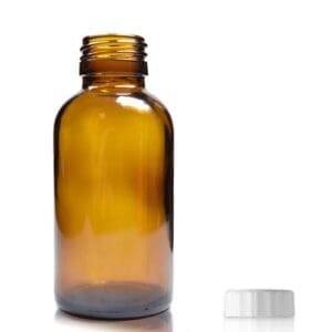 100ml Amber Glass Boston Bottle w White PP Cap