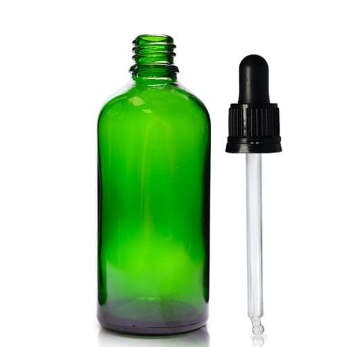 100ml Green Glass Dropper Bottle & Glass Pipette With Wiper