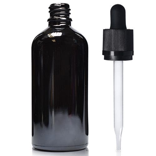 100ml black dropper bottle with straight pip