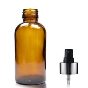 150ml Amber Glass Boston Bottle w Black and Silver Atomiser