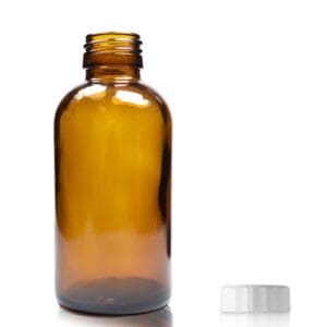 150ml Amber Glass Boston Bottle w White PP Cap