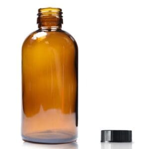 200ml Amber Glass Boston Bottle w Black PP Cap