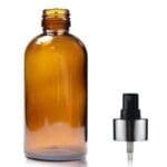 200ml Amber Glass Boston Bottle w Black and Silver Atomiser