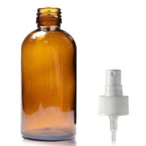 200ml Amber Glass Boston Bottle w White Atomiser