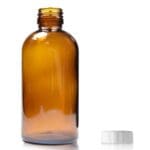 200ml Amber Glass Boston Bottle w White PP Cap