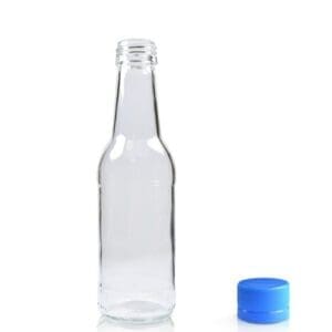 200ml Glass water bottle w blue cap