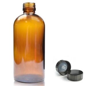 250ml Amber Glass Boston Bottle w Black Urea Cap