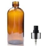 250ml Amber Glass Boston Bottle w Black and Silver Atomiser