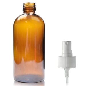 250ml Amber Glass Boston Bottle w White Atomiser