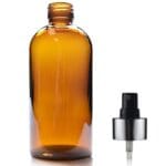 300ml Amber Glass Boston Bottle w Black and Silver Atomiser