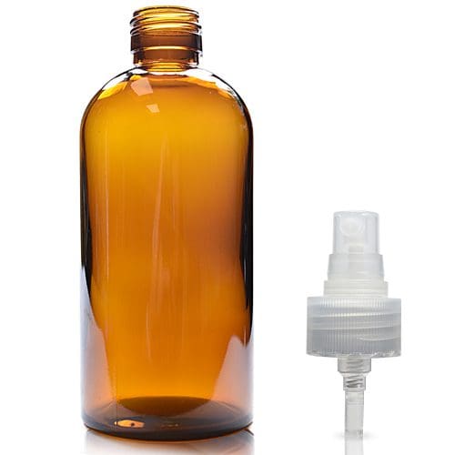 300ml Amber Glass Boston Bottle w Nat Atomiser