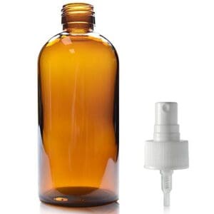 300ml Amber Glass Boston Bottle w White Atomiser