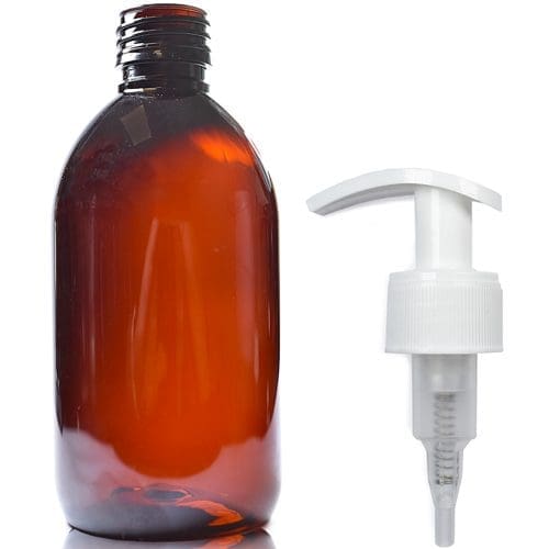 300ml amber plastic Sirop bottle new white pump