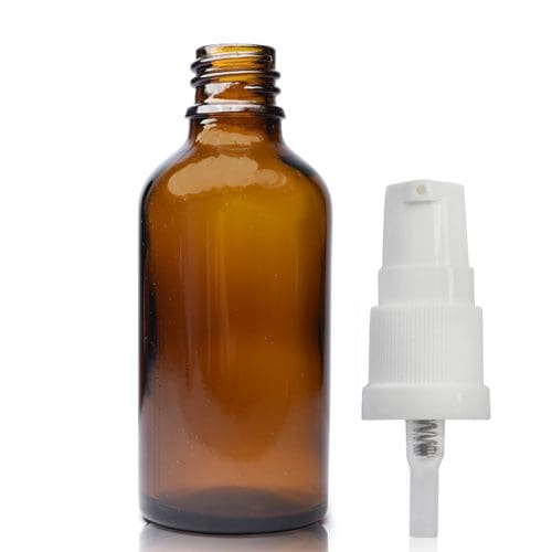 50ml Amber Glass Dropper Bottle w White Lotion Pump 2