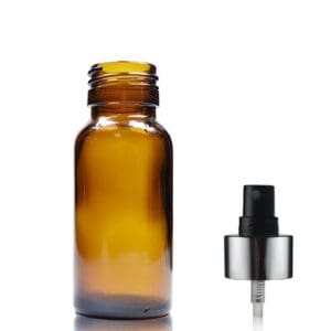 50ml Amber Glass Boston Bottle w Black and Silver Atomiser