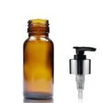 50ml Amber Glass Boston Bottle w Black and Silver Lotion Pump