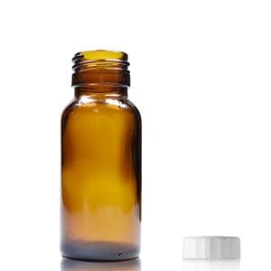 50ml Amber Glass Boston Bottle w White PP Cap