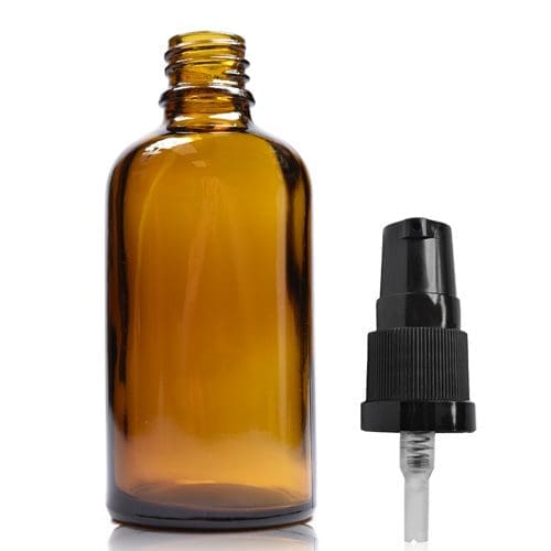 60ml Amber Glass Dropper Bottle w Black Lotion Pump