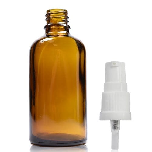 60ml Amber Glass Dropper Bottle w White Lotion Pump