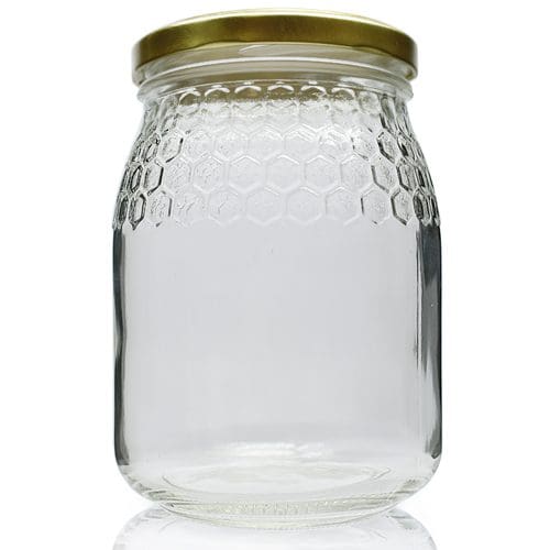 large honey jar w gold lid