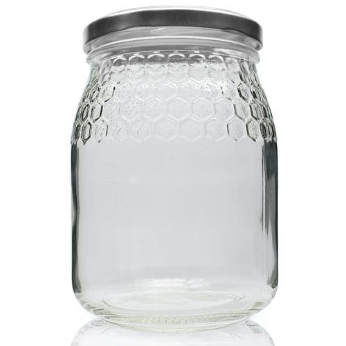 large honey jar w silver lid