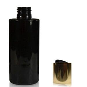 100ml Black Plastic Bottle With Gold Disc-Top Cap