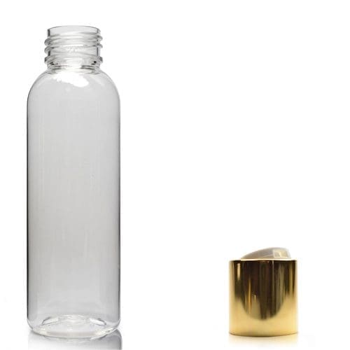 100ml Clear Boston Bottle With Gold Disc Top Cap