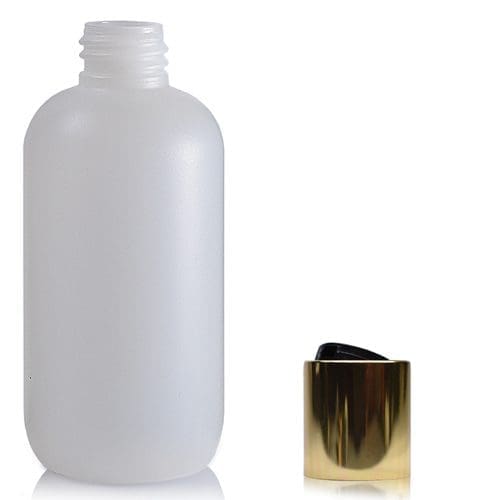 100ml HDPE Boston Plastic Bottle With Gold Disc-Top Cap