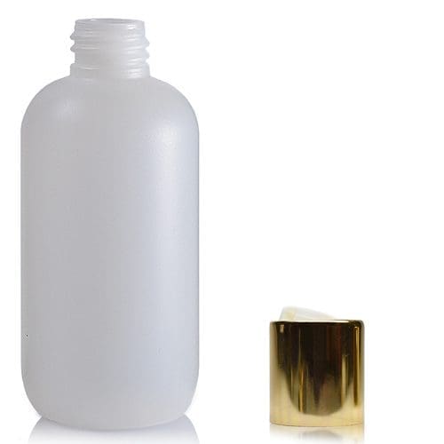 100ml HDPE Boston Plastic Bottle With Gold Disc-Top Cap