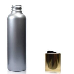 100ml Silver Plastic Bottle With Gold Disc Top Cap