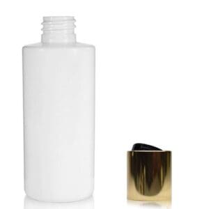 100ml White Plastic Bottle With Gold Disc Top Cap