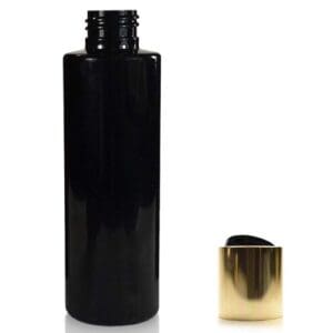 150ml Black Plastic Bottle With Gold Disc Top Cap