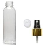 150ml Clear PET Boston Bottle With Gold Atomiser Spray