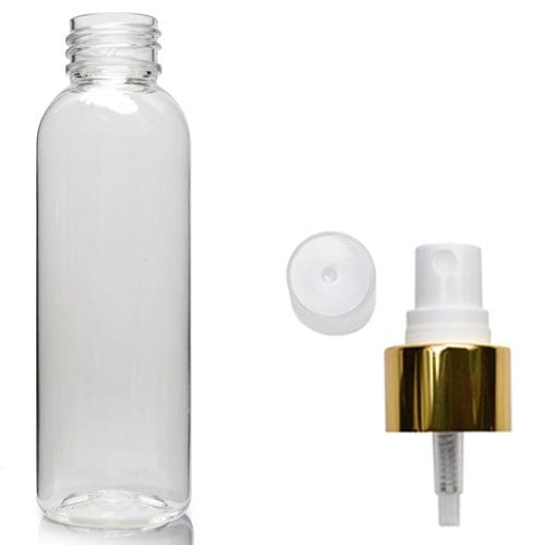 150ml Clear PET Boston Bottle With Gold Atomiser Spray