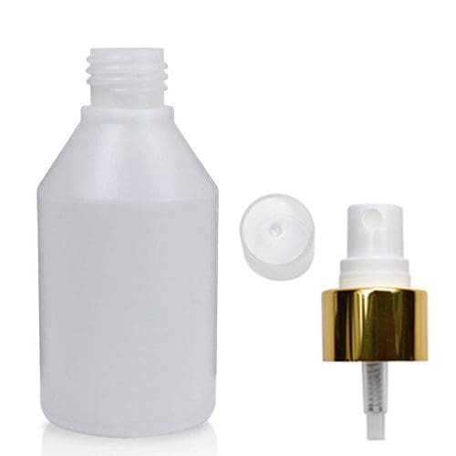 150ml Natural HDPE Plastic Bottle with white gold spray