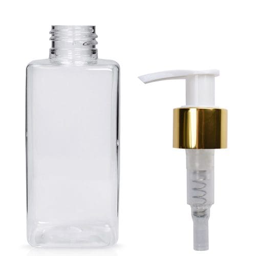 150ml Square Plastic Premium Lotion Bottle with gold pump