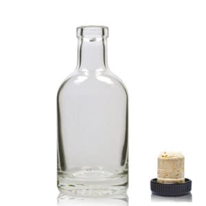 200ml Clear Glass Spirit Bottle & Cork Stopper Cap