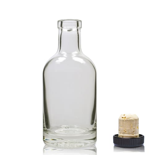 200ml Clear Glass Spirit Bottle & Cork Stopper Cap