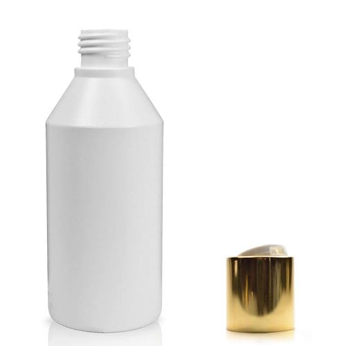 200ml White Bottle With Gold Disc-Top Cap