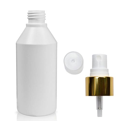 200ml White HDPE Bottle & Gold Spray