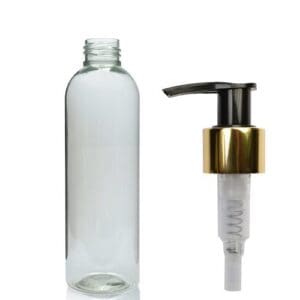 200ml rPET Boston Bottle With Gold Glossy Lotion Pump