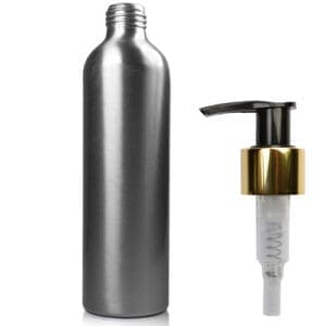 250ml Aluminium Bottle & Gold Lotion Pump