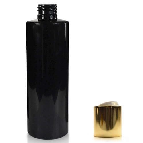 250ml Black Plastic Bottle With Gold Disc-Top Cap