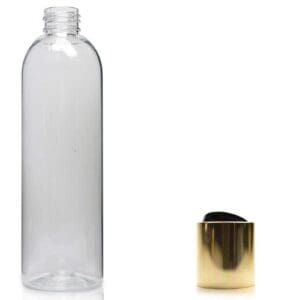 250ml Clear Boston Bottle With Gold Disc Top Cap