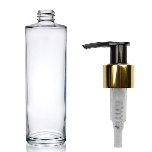 250ml Clear Glass Simplicity Bottle with w blk gold pump