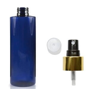 250ml Cobalt Blue Plastic Bottle With Gold Spray