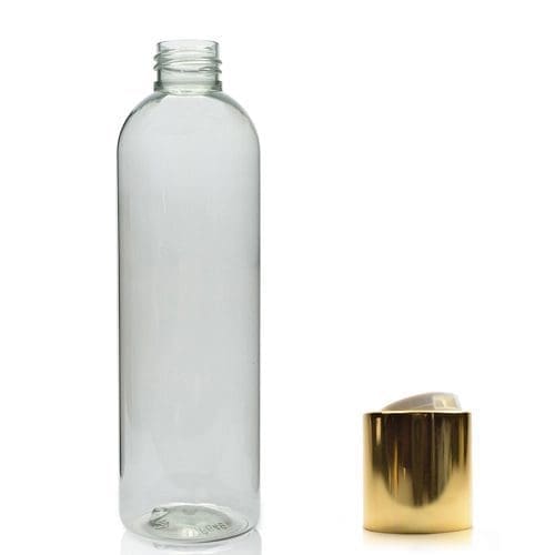 250ml rPET Boston Bottle With Gold Disc Top Cap