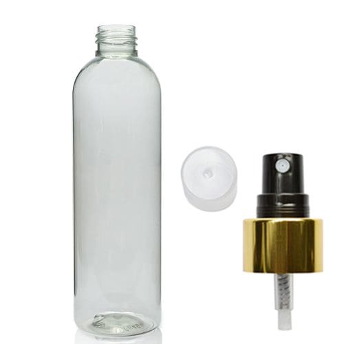 250ml Boston Bottle With Gold Atomiser Spray