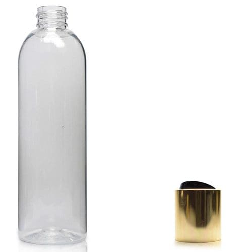 300ml Clear Boston Bottle With Gold Disc Top Cap